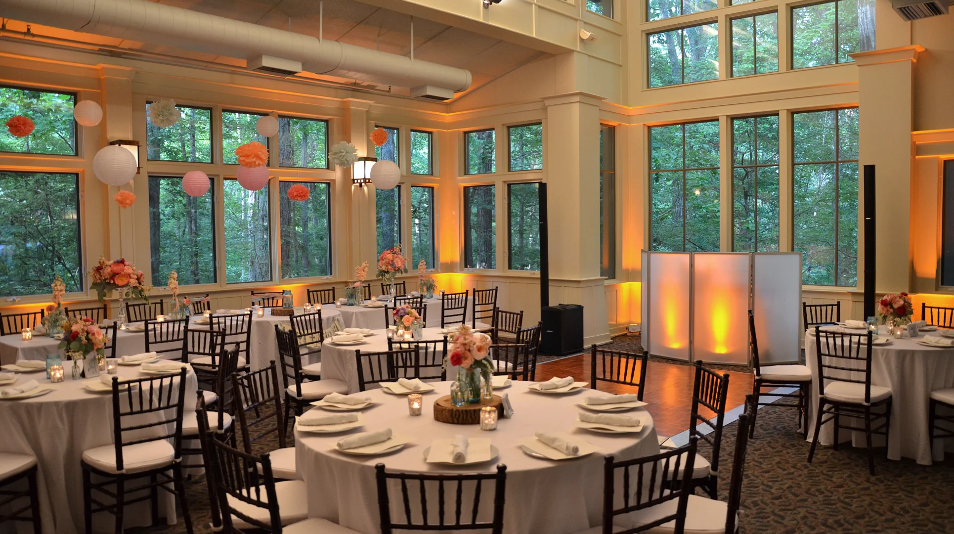 Botanical Gardens event space with Spotlight Productions setup